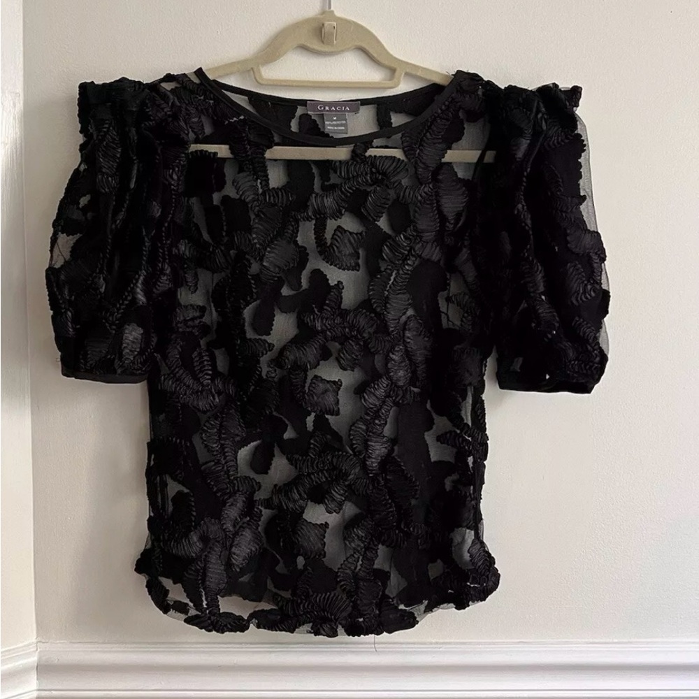 Garcia Black Sheer Floral Top for Women